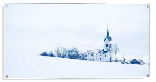 Snowy church Acrylic by Ian Middleton