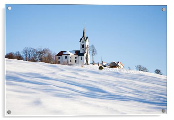 Snowy church Acrylic by Ian Middleton