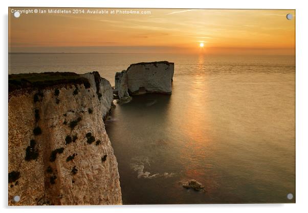 Sunrise Old Harry Rocks Acrylic by Ian Middleton