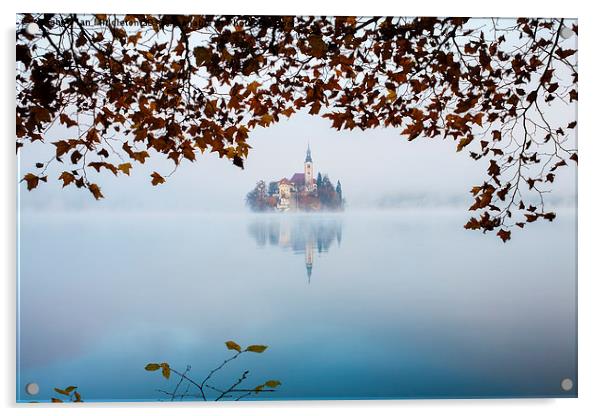 Autumn Mist over Lake Bled Acrylic by Ian Middleton