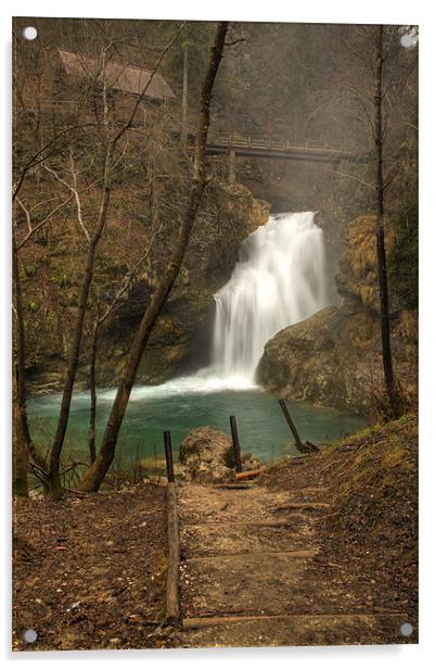 Sum Waterfall in Vintgar Gorge, near Bled, Sloveni Acrylic by Ian Middleton