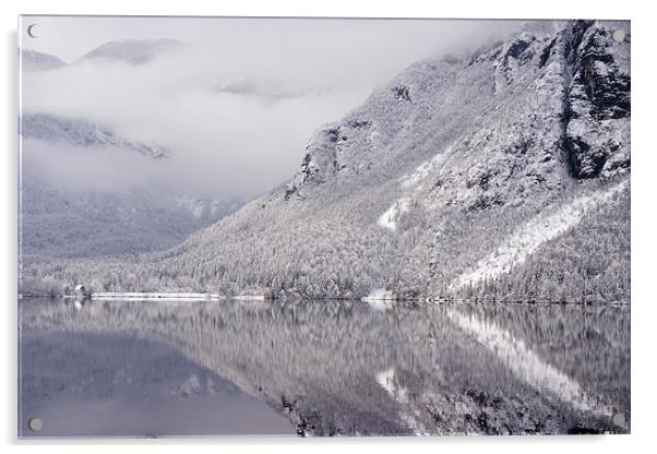 Wintery reflections of Bohinj Acrylic by Ian Middleton