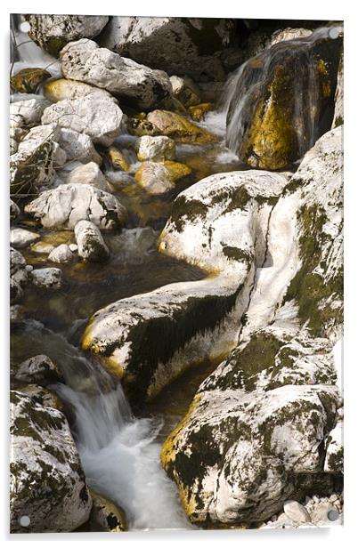 Stream near Savica Waterfall, Bohinj, Slovenia. Acrylic by Ian Middleton