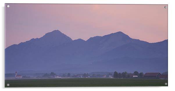 Kamnik Alps at dawn, Slovenia. Acrylic by Ian Middleton
