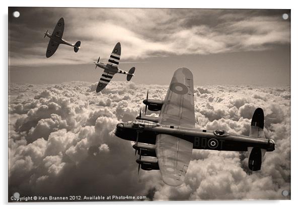Lancaster Bomber and Spitfire Sepia Acrylic by Oxon Images