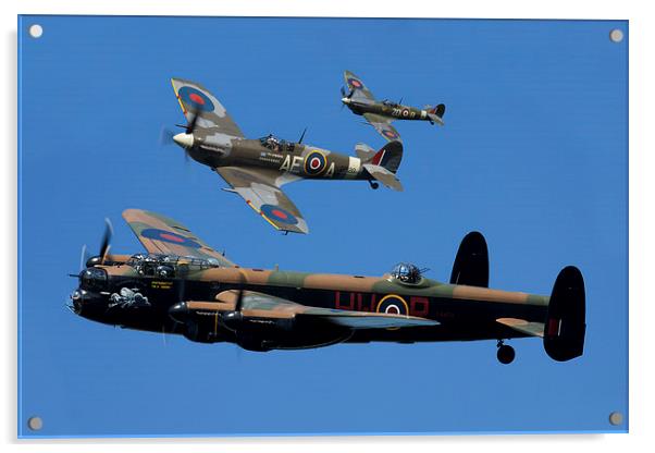 Lancaster Bomber and Spitfires Acrylic by Oxon Images
