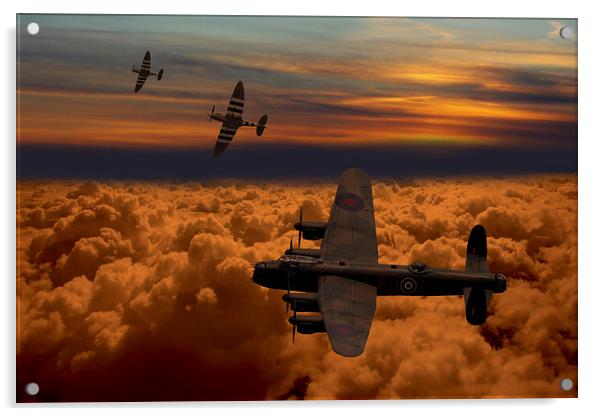  Sunset Spitfire escort Acrylic by Oxon Images