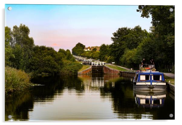 Moored at Caen Hill Locks Acrylic by Oxon Images