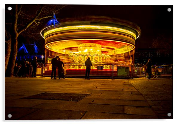 London Carousel At Night Acrylic by Oxon Images
