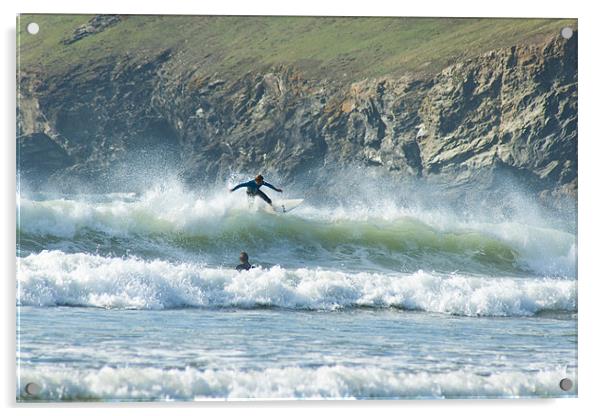 Polzeath Surfer Acrylic by David Wilkins