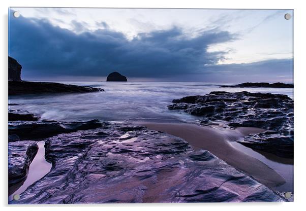 Trebarwith North Cornwall Acrylic by David Wilkins