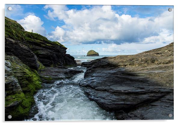 Stream at Trebarwith Strand Cornwall Acrylic by David Wilkins