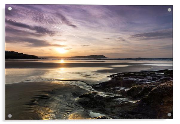 Polzeath Sunset Acrylic by David Wilkins