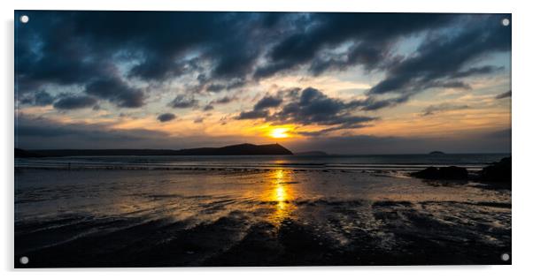 Hayle Bay Sunset Acrylic by David Wilkins