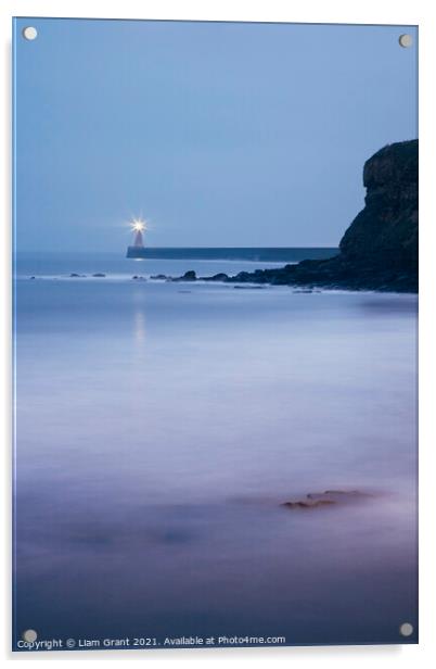 Lighthouse and breaking waves at dusk twilight. Tynemouth, North Acrylic by Liam Grant