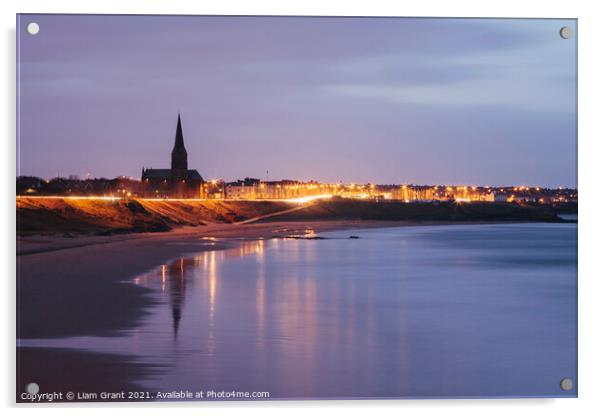 Tynemouth Church at dusk twilight. Northumberland, UK. Acrylic by Liam Grant