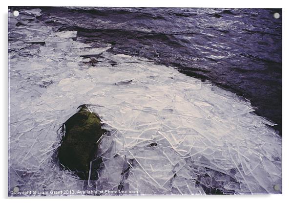 Broken ice on the shore of Grasmere. Acrylic by Liam Grant