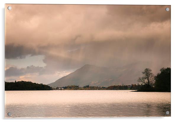 Evening rainclouds and distant rain over Skiddaw a Acrylic by Liam Grant
