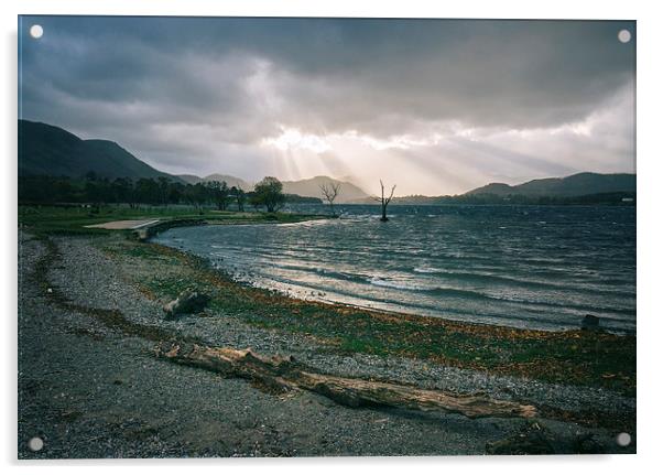 Evening light, wind and waves on Ullswater near Po Acrylic by Liam Grant