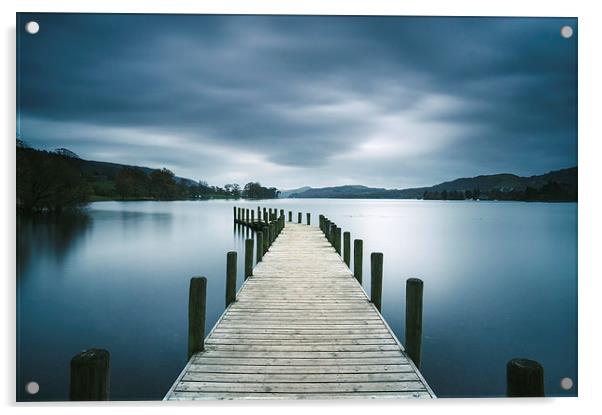 Jetty on Coniston Water. Acrylic by Liam Grant