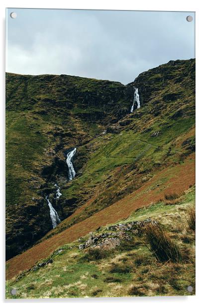 Moss Force waterfall from Newlands Hause. Acrylic by Liam Grant