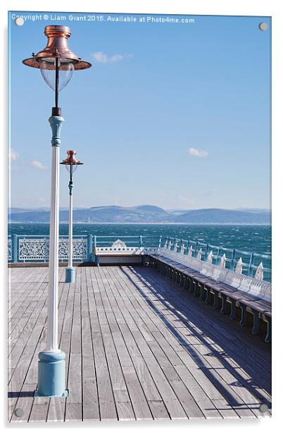 Lamp and seating on Mumbles Pier. Wales, UK. Acrylic by Liam Grant