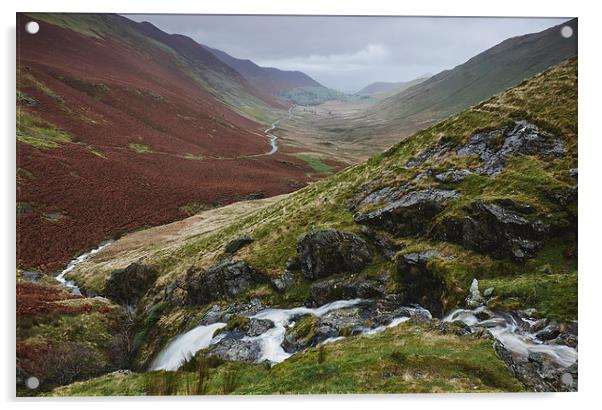 Moss Force waterfall and rain over Keskadale valle Acrylic by Liam Grant