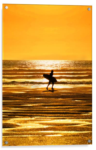 Golden Hour Surfing Acrylic by graham young