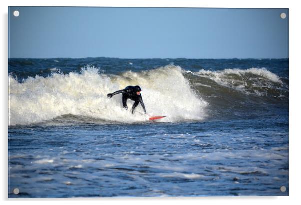 Surfing at Lynmouth Acrylic by graham young