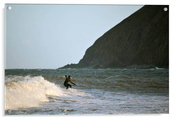 Surfer at  Lynmouth Acrylic by graham young