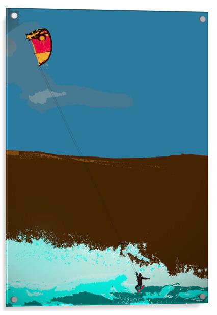 Kite Surfer at Woolacombe (posterised) Acrylic by graham young