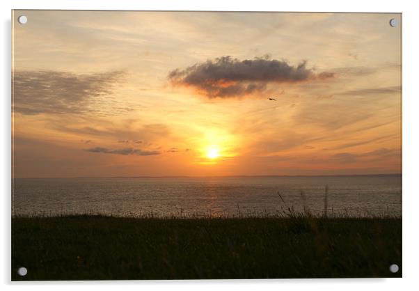Sunset from Worm's Head - Gower Acrylic by Steve Strong