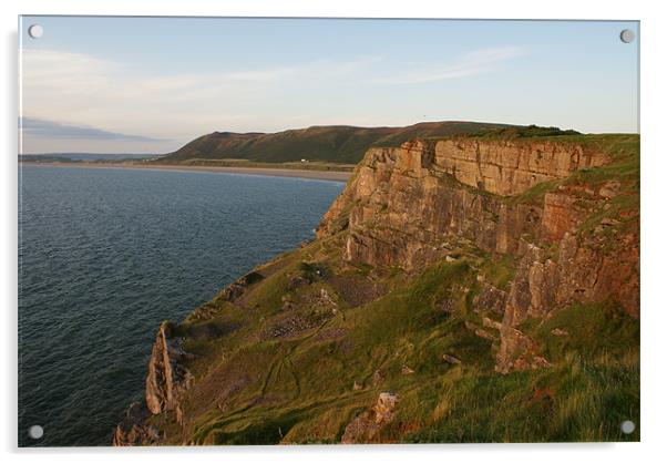 Cliffs on Worm's Head - Rhossili Bay - Gower Acrylic by Steve Strong