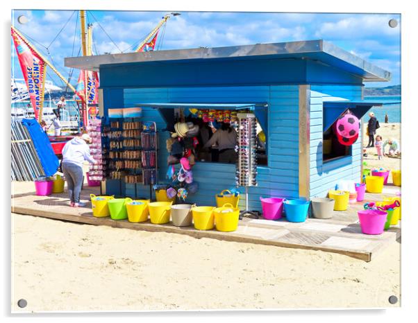 Colourful Seaside Kiosk Acrylic by Nicola Clark