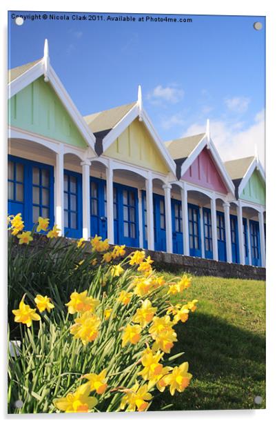 Beach Huts in Spring Acrylic by Nicola Clark