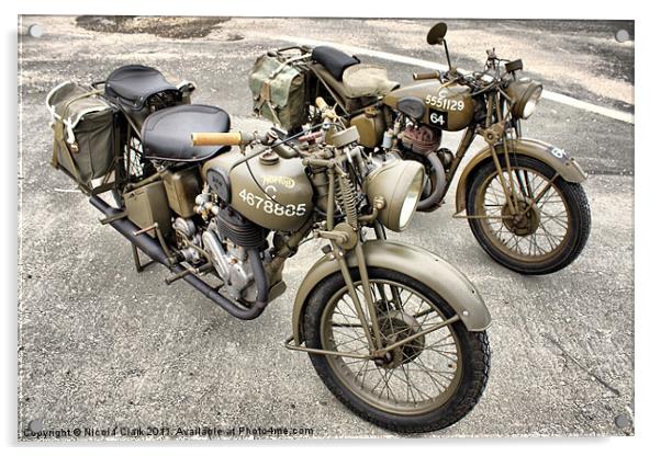 British WWII Motorcycles Acrylic by Nicola Clark