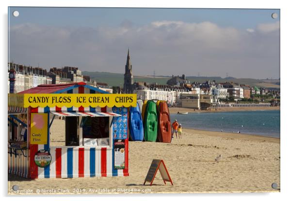 Ice Cream Kiosk Weymouth Beach Acrylic by Nicola Clark