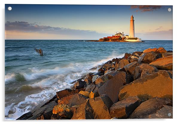 St. Marys Lighthouse, Whitley Bay Acrylic by David Lewins (LRPS)