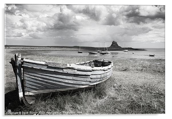 Lindisfarne Castle and Boat Acrylic by Dave Turner
