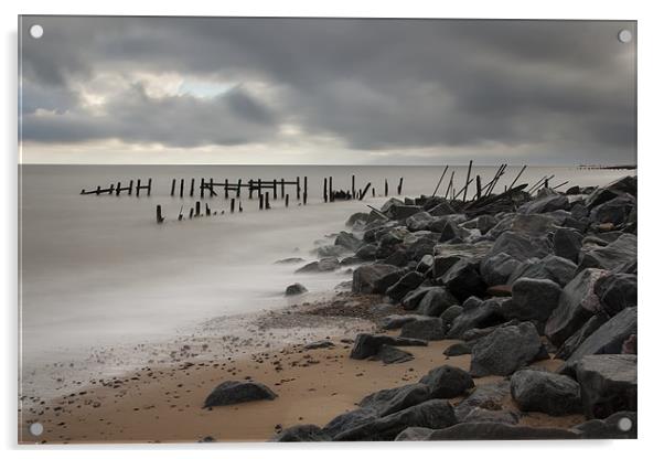 Happisburgh  Beach and Sea Defence, Norfolk Acrylic by Dave Turner