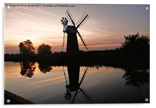 Sunset over windmill Acrylic by Sheryl Brown