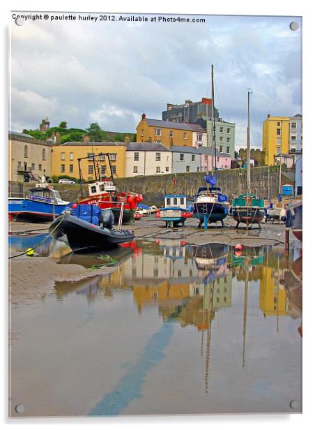 Tenby Harbour.Reflection at Low-Tide. Acrylic by paulette hurley