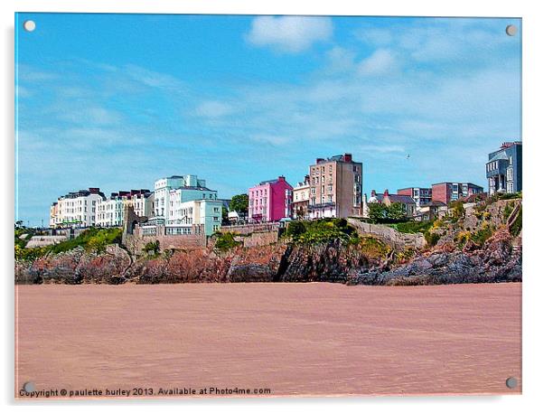 Tenby Hotels.South Beach.Pembrokeshire. Acrylic by paulette hurley