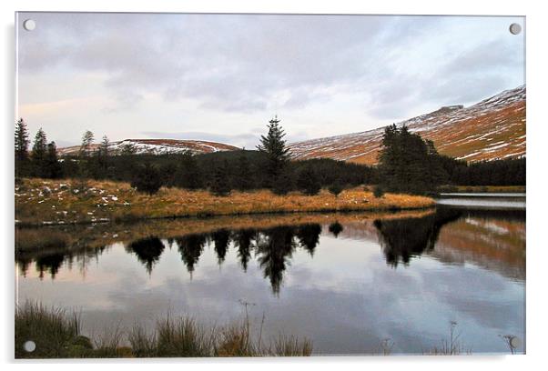 Brecon Beacon reflection. Acrylic by paulette hurley