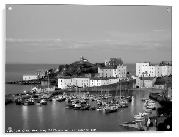 Tenby Harbour. Pembrokeshire. Wales.B+W. Acrylic by paulette hurley