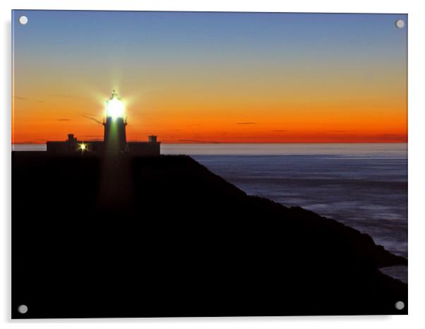 Strumble Head Lighthouse Silhouette. Fishguard. Acrylic by paulette hurley