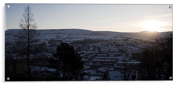 Sunrise over Snowy Pendle Acrylic by Peter Elliott 