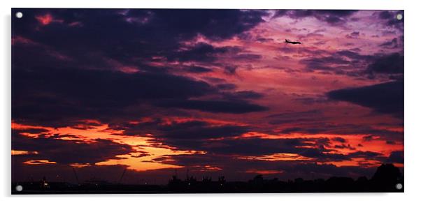sunset - Docks & Plane Acrylic by Donna Collett