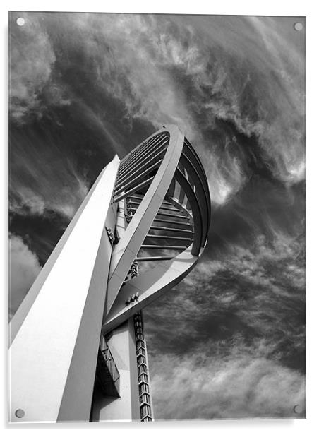 Spinnaker Tower - Side View B&W Acrylic by Donna Collett