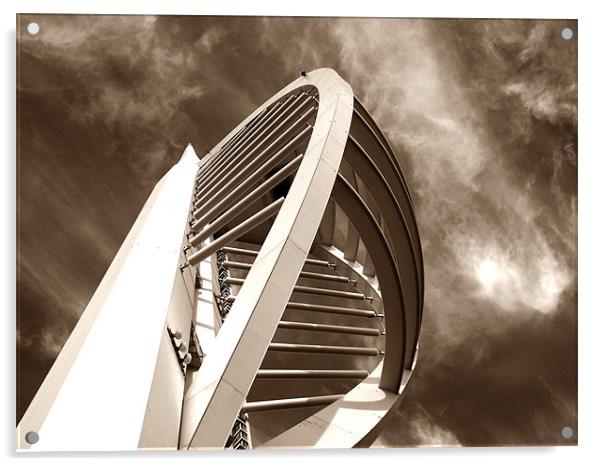 Spinnaker Tower - Close side view in sepia Acrylic by Donna Collett